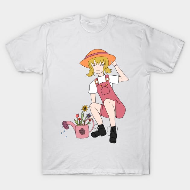 Gardening Girl with Flowers T-Shirt by OneLook